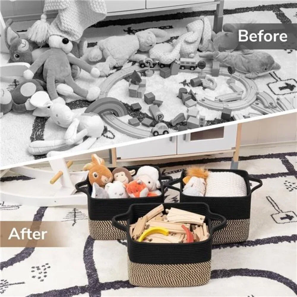 Woven Storage Bins Set of 2 Cotton Rope Cube Organizer for Closet Shelf 13x10